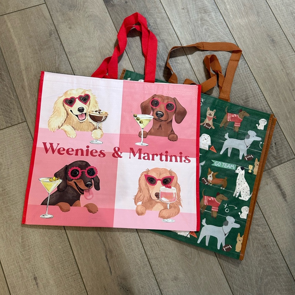 Homegoods TJMaxx Marshalls Football Dog Weenies & Martinis Bags Set of 2 NWOT